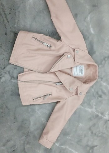 Kız Çocuk Pembe Biker Deri Ceket - Görsel 3