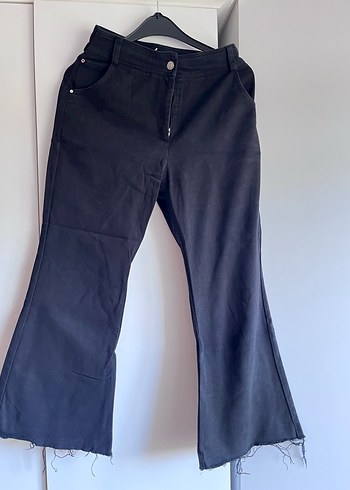 Siyah Kadın Bol Kesim Midi Denim Pantolon