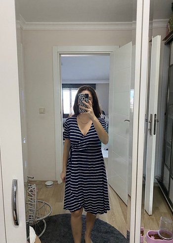 Siyah Beyaz Cizgili Elbise - Görsel 3