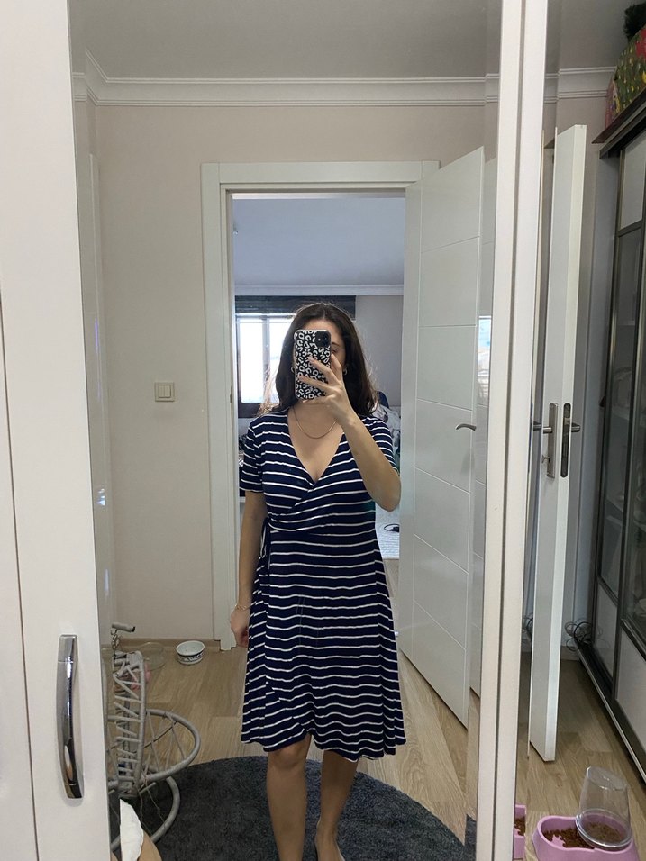 Siyah Beyaz Cizgili Elbise - Görsel 3