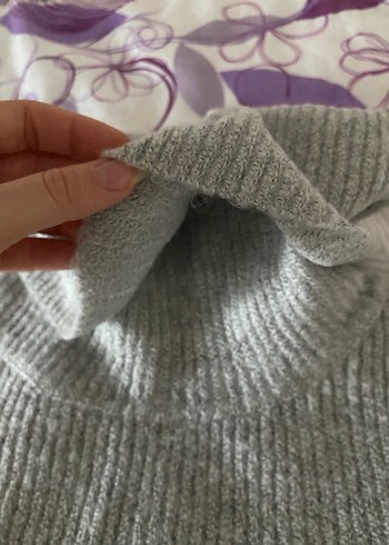 Gri Kadın Boğazlı Triko Kazak - Görsel 5