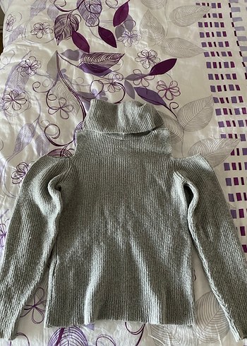 Gri Kadın Boğazlı Triko Kazak - Görsel 2