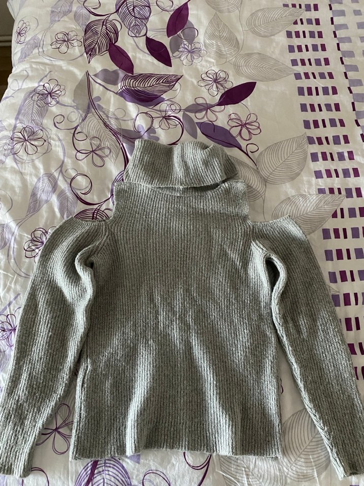 Gri Kadın Boğazlı Triko Kazak - Görsel 2