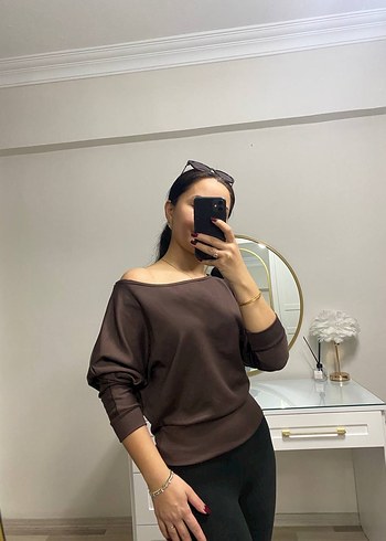 Kahverengi Kayık Yaka Kadın Bluz - Görsel 2