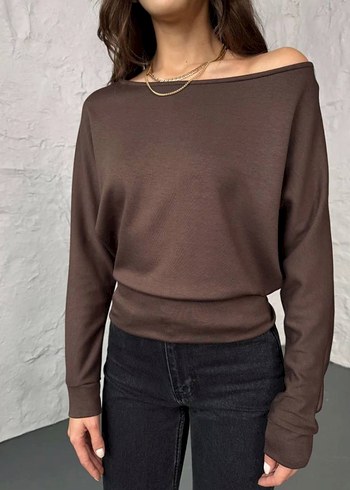 Kahverengi Kayık Yaka Kadın Bluz - Görsel 4