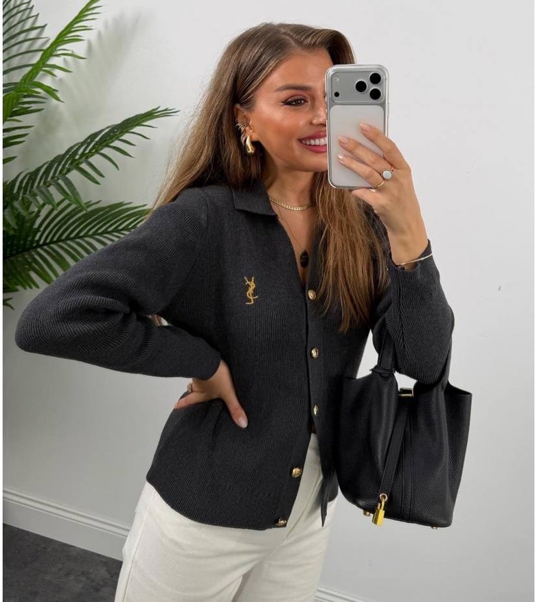 YSL Antrasit Pamuk Triko Hırka - Görsel 2