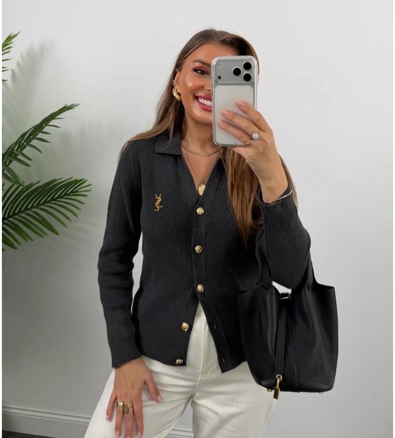 YSL Kahverengi Pamuk Triko Hırka - Görsel 5