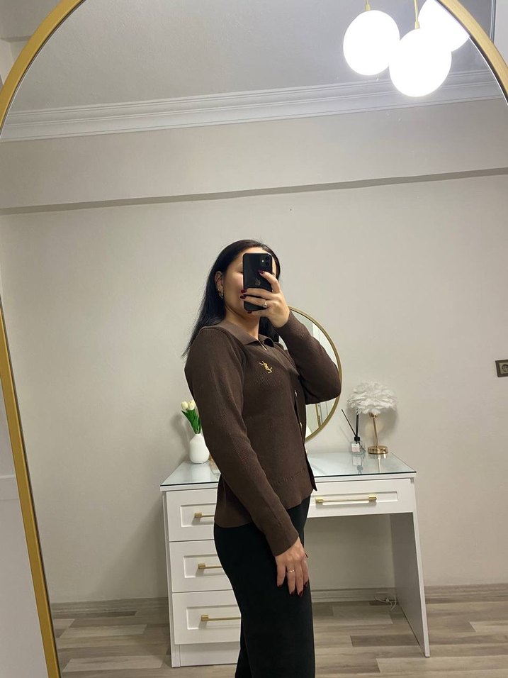 YSL Kahverengi Pamuk Triko Hırka - Görsel 4