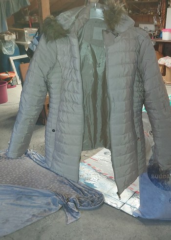 Gri Kadın Midi Kış Montu Fermuarlı - Görsel 2