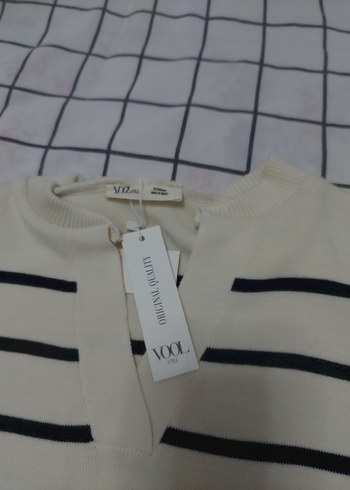 Kadın Gri Çizgili Uzun Kollu Triko Kazak - Görsel 2