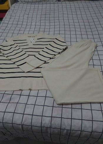 Kadın Gri Çizgili Uzun Kollu Triko Kazak - Görsel 5