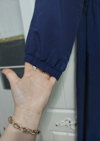 Kadın Lacivert Uzun Keten Elbise - Görsel 6