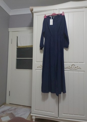 Kadın Lacivert Uzun Keten Elbise - Görsel 5