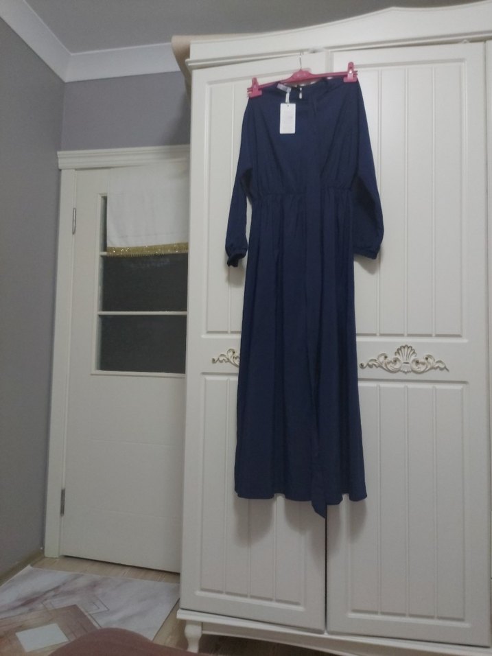 Kadın Lacivert Uzun Keten Elbise - Görsel 5