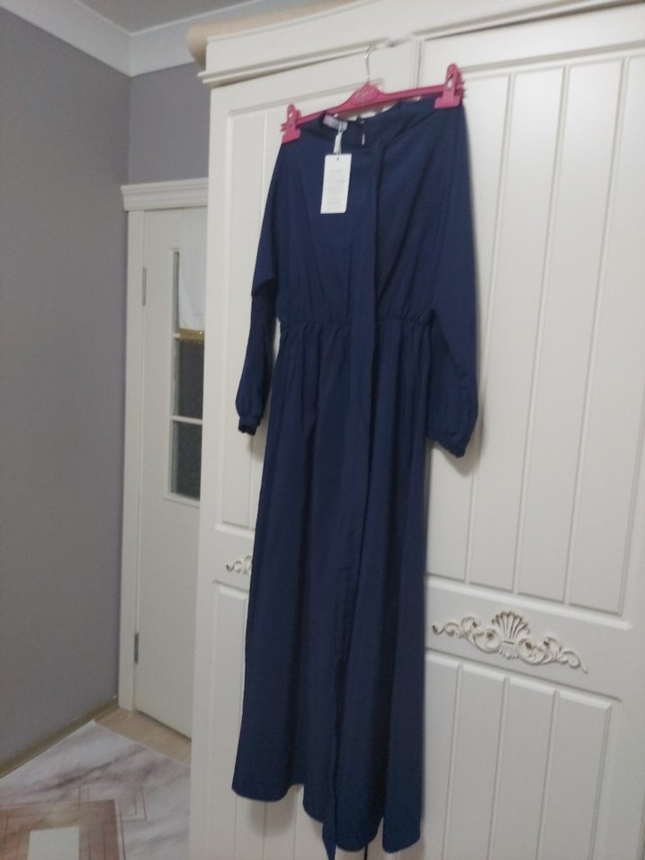 Kadın Lacivert Uzun Keten Elbise - Görsel 2