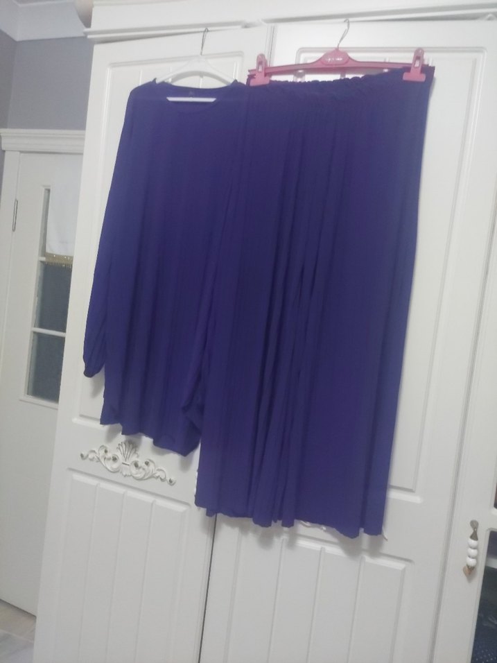 Kadın Mor Piliseli Uzun tunik takım - Görsel 2