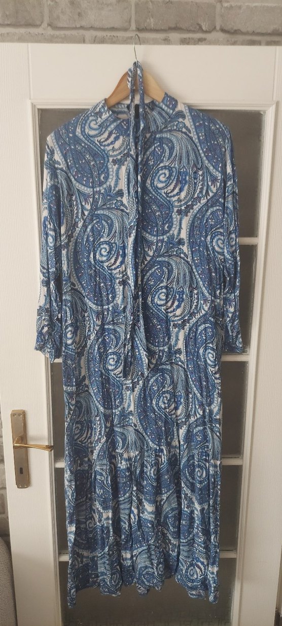 Mavi  Uzun Bohem Salaş Elbise - Görsel 2