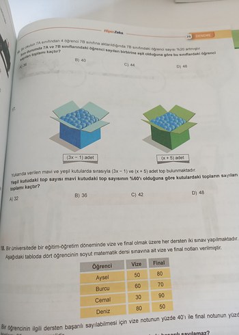 Beden HiperZeka HEP 7. Sınıf Matematik deneme