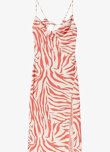 Bershka BERSHKA SATEN ZEBRA DESENLİ ELBİSE