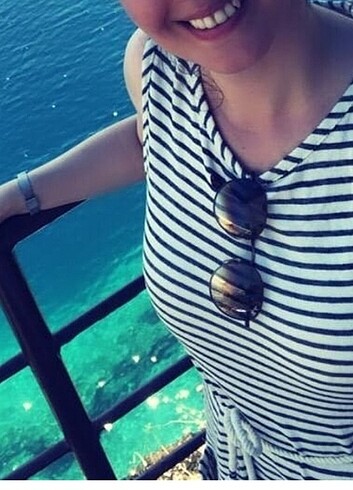s Beden çeşitli Renk Mavi çizgili elbise