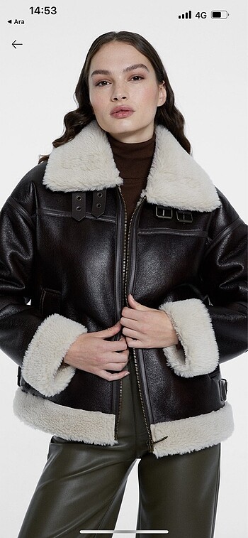 Stradivarius suni deri pilot ceket