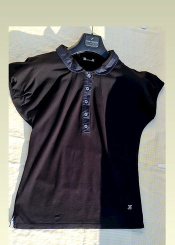 MANGO Düğmeli Siyah reglan kol polo yaka tisort