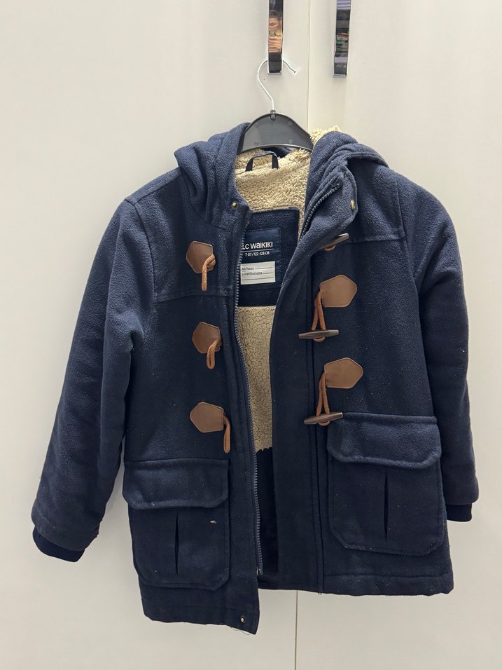 Erkek Çocuk Mavi Düğmeli Kaşe Kaban 7-8 yaş - Görsel 3