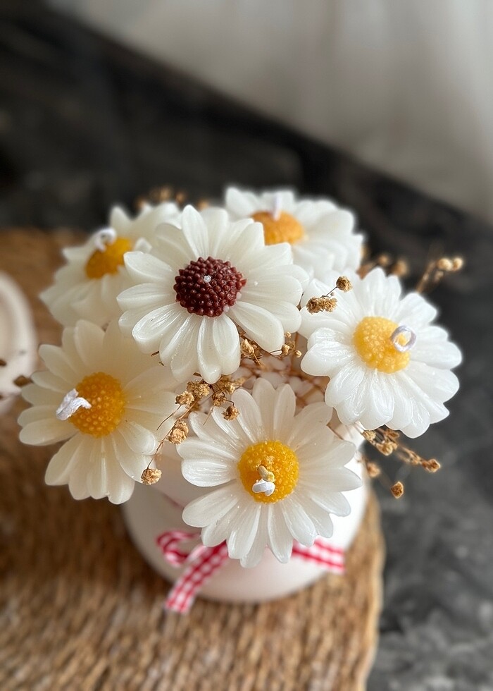 özel tasarım papatya mum - Görsel 3