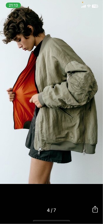 s Beden haki Renk Zara Su geçirmez naylon oversize bomber ceket