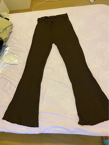 Fitilli kumaş wide leg pantolon