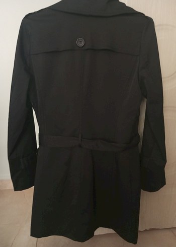 Düğmeli Siyah Midi Kadın Trençkot - Görsel 3