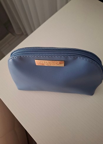 Beden Mavi Deri Kadın Makyaj Çantası