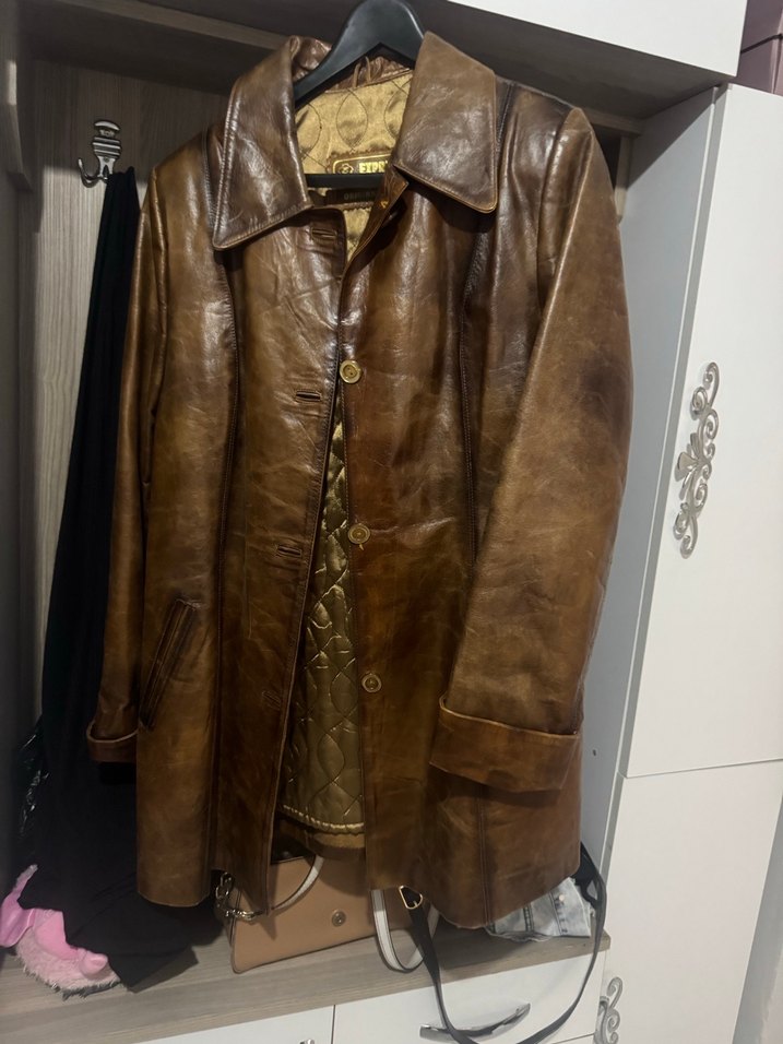 Klasik  Kahverengi Deri Uzun Kaban - Görsel 4