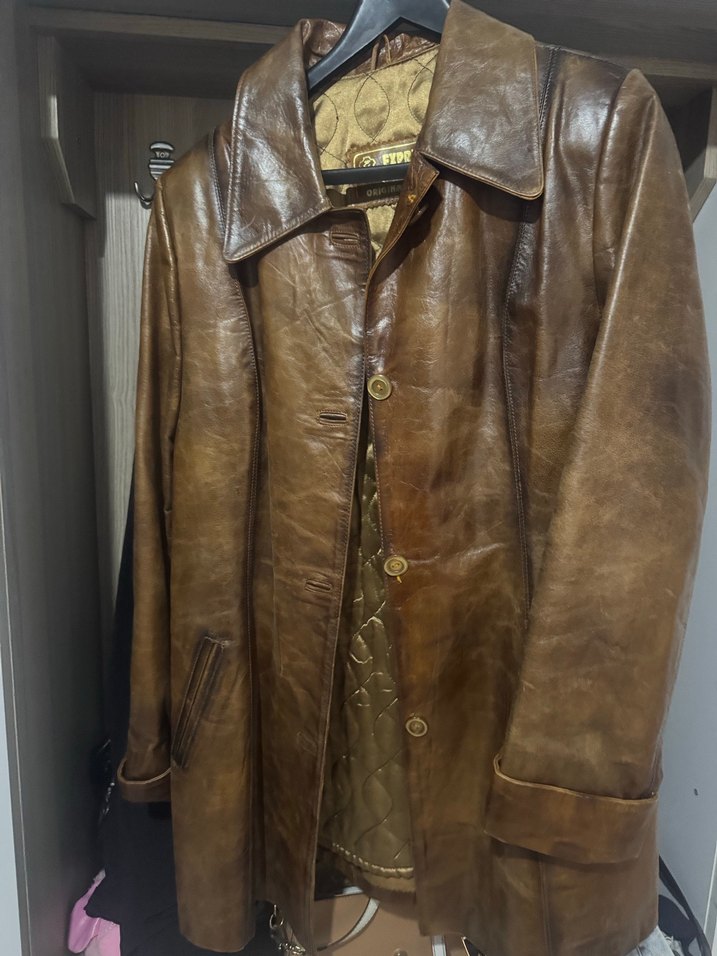 Klasik  Kahverengi Deri Uzun Kaban - Görsel 3