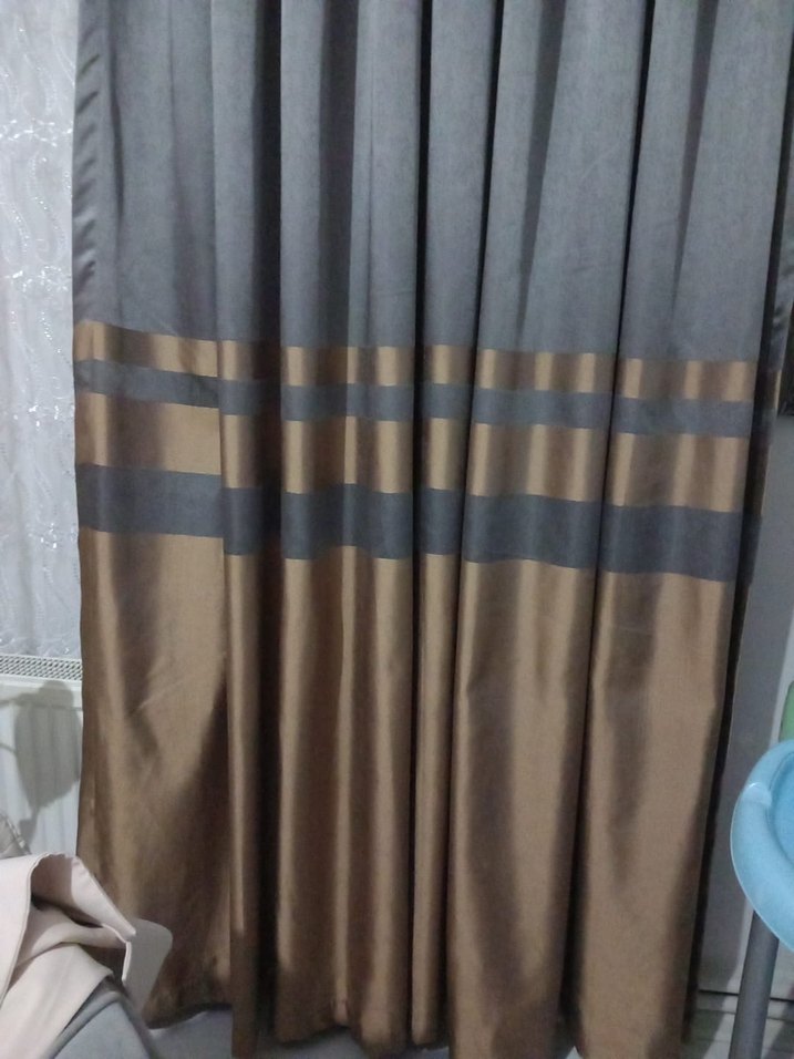 Gold Gri Çizgili Fon Perde - Görsel 2