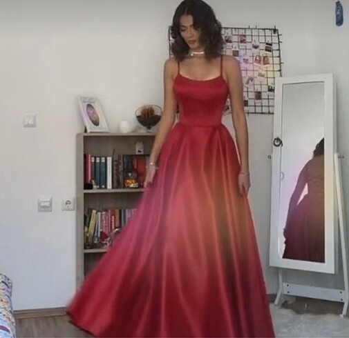 Diğer Kırmızı sırt bağlamalı uzun elbise