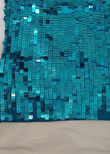 Turkuaz Parlak Payetli Bohem abiye üst - Görsel 3