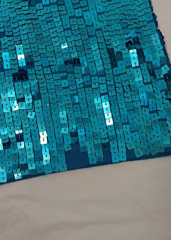 Turkuaz Parlak Payetli Bohem abiye üst - Görsel 4