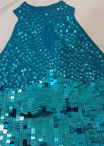 Turkuaz Parlak Payetli Bohem abiye üst - Görsel 2