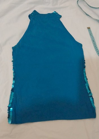 Turkuaz Parlak Payetli Bohem abiye üst - Görsel 5