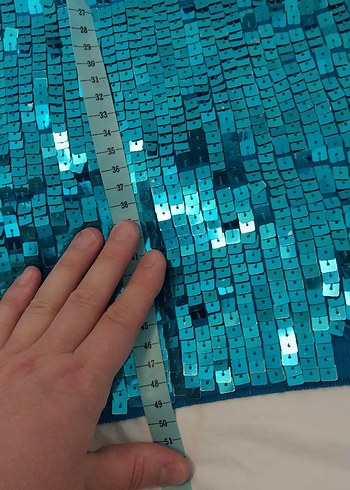 Turkuaz Parlak Payetli Bohem abiye üst - Görsel 8