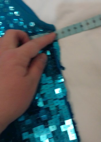 Turkuaz Parlak Payetli Bohem abiye üst - Görsel 6