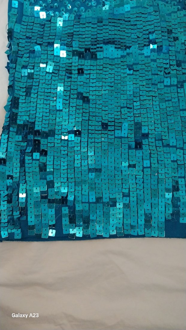 Turkuaz Parlak Payetli Bohem abiye üst - Görsel 3