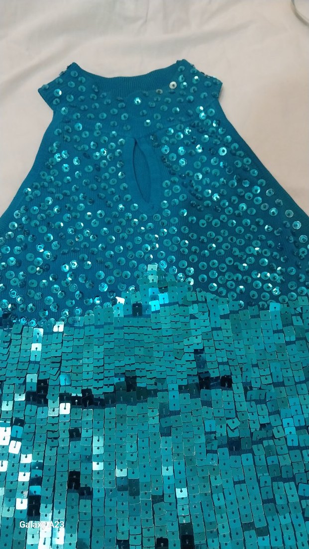 Turkuaz Parlak Payetli Bohem abiye üst - Görsel 2