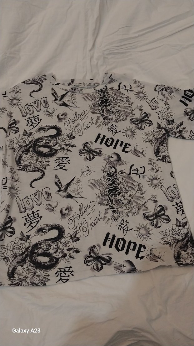 Gri Baskılı Tişört, Kısa Kollu, Salaş - Görsel 5