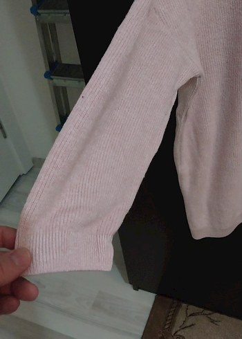 toz pembe Kadın Keten Salaş fakir Kollu Kazak - Görsel 3