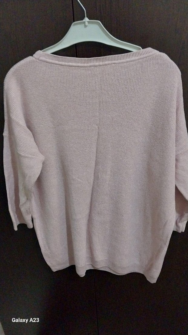 toz pembe Kadın Keten Salaş fakir Kollu Kazak - Görsel 5