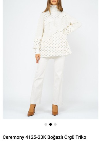 Beyaz Bohem Örgü Kazak - Görsel 4