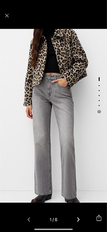bershka gri jean pantolon wide leg düz paça orta bel