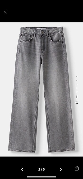 bershka gri jean pantolon düz paça wide leg boru paça